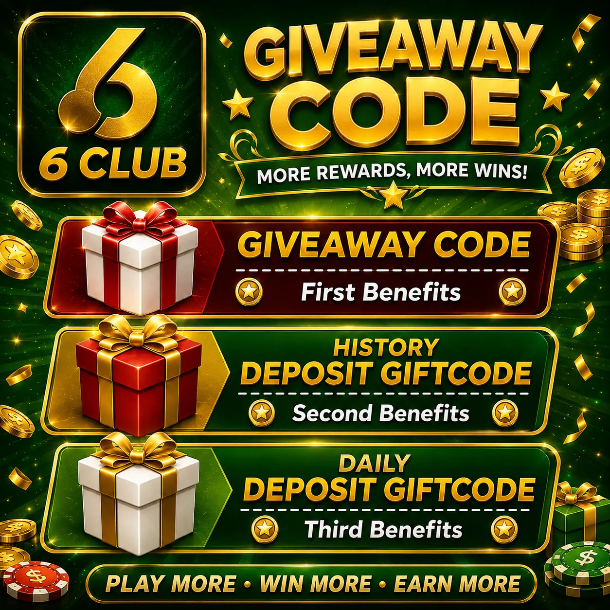 6 Club gift code and free bonus rewards